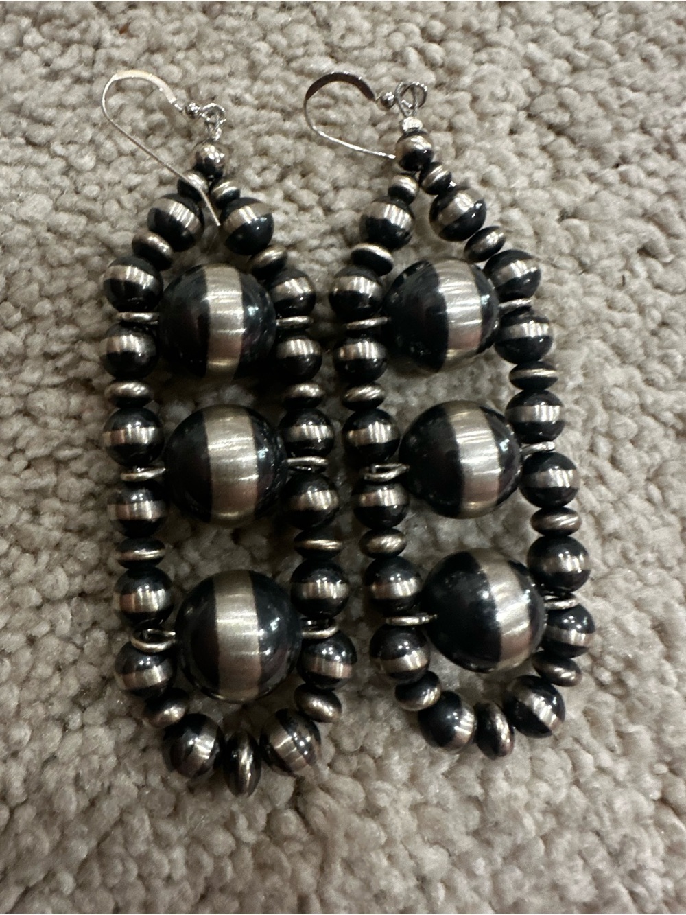 Handcrafted Black and Silver Beaded Drop Earrings